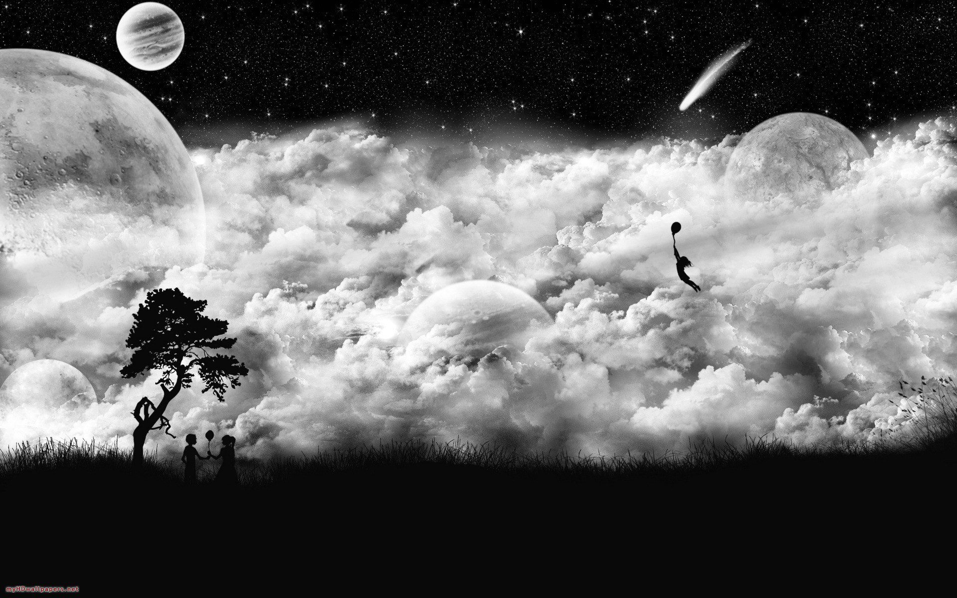 black and white space wallpaper